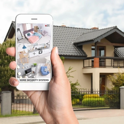 Kansas City vivint phone display of cctv live feed in front of a house